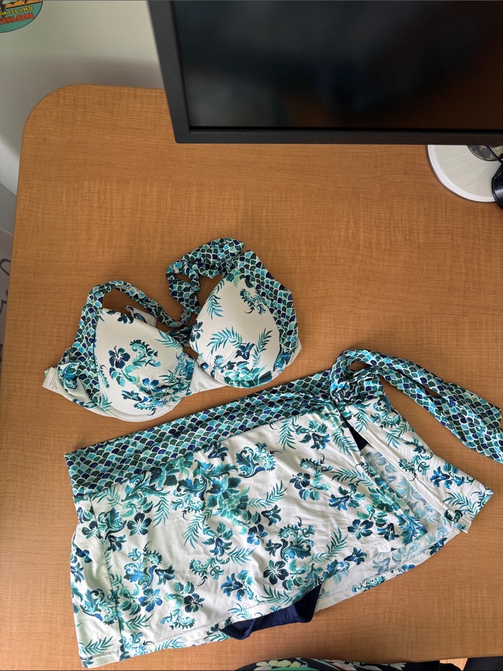 Tommy Bahama White Floral Aqua Blue Two-Piece Swim Set